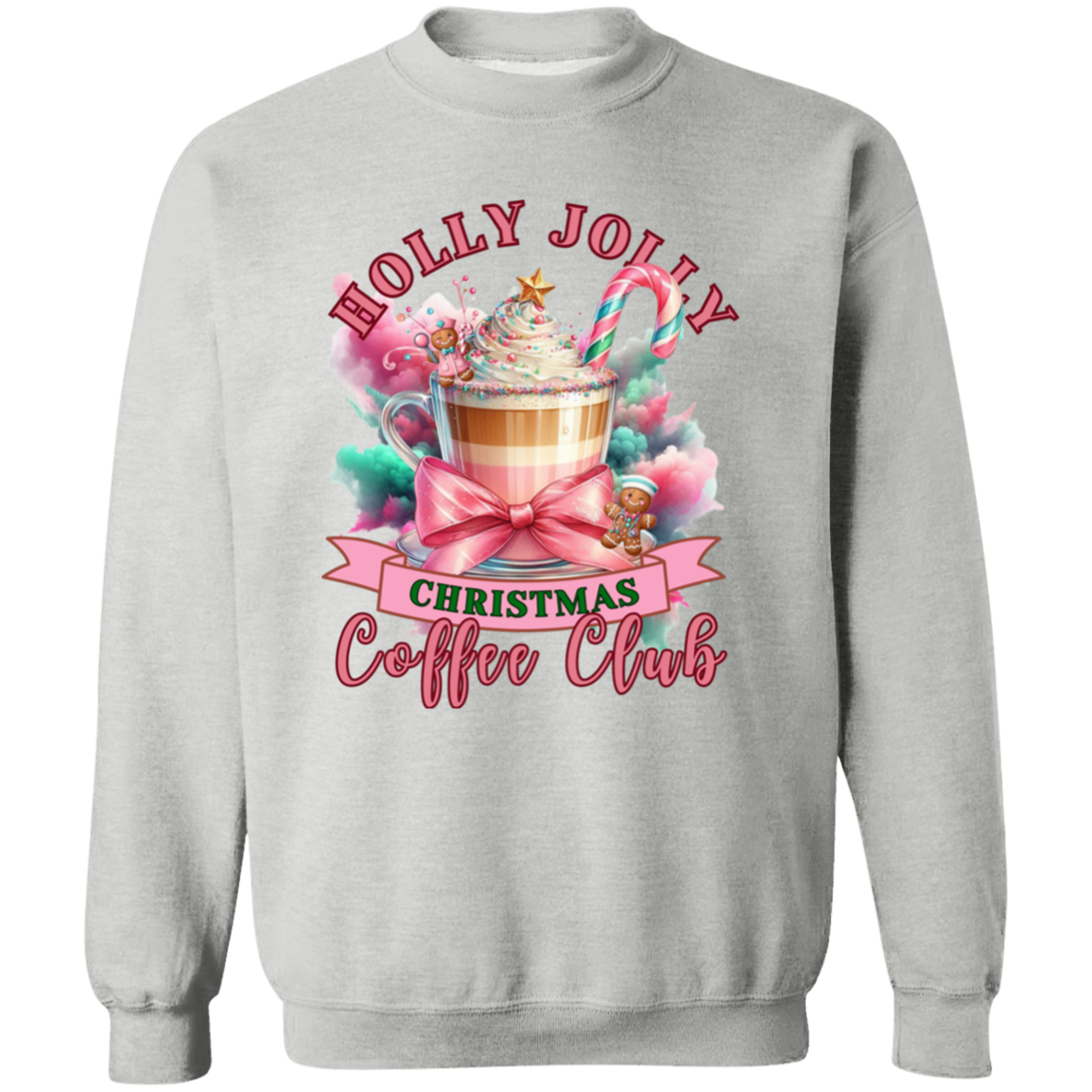 Pink Holly Jolly Nurse Coffee Christmas Crewneck Pullover Sweatshirt