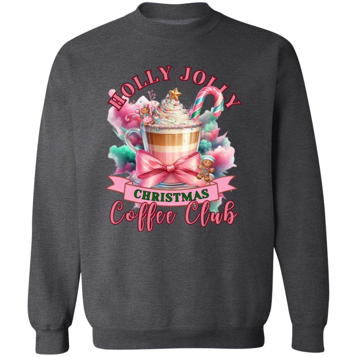 Pink Holly Jolly Nurse Coffee Christmas Crewneck Pullover Sweatshirt