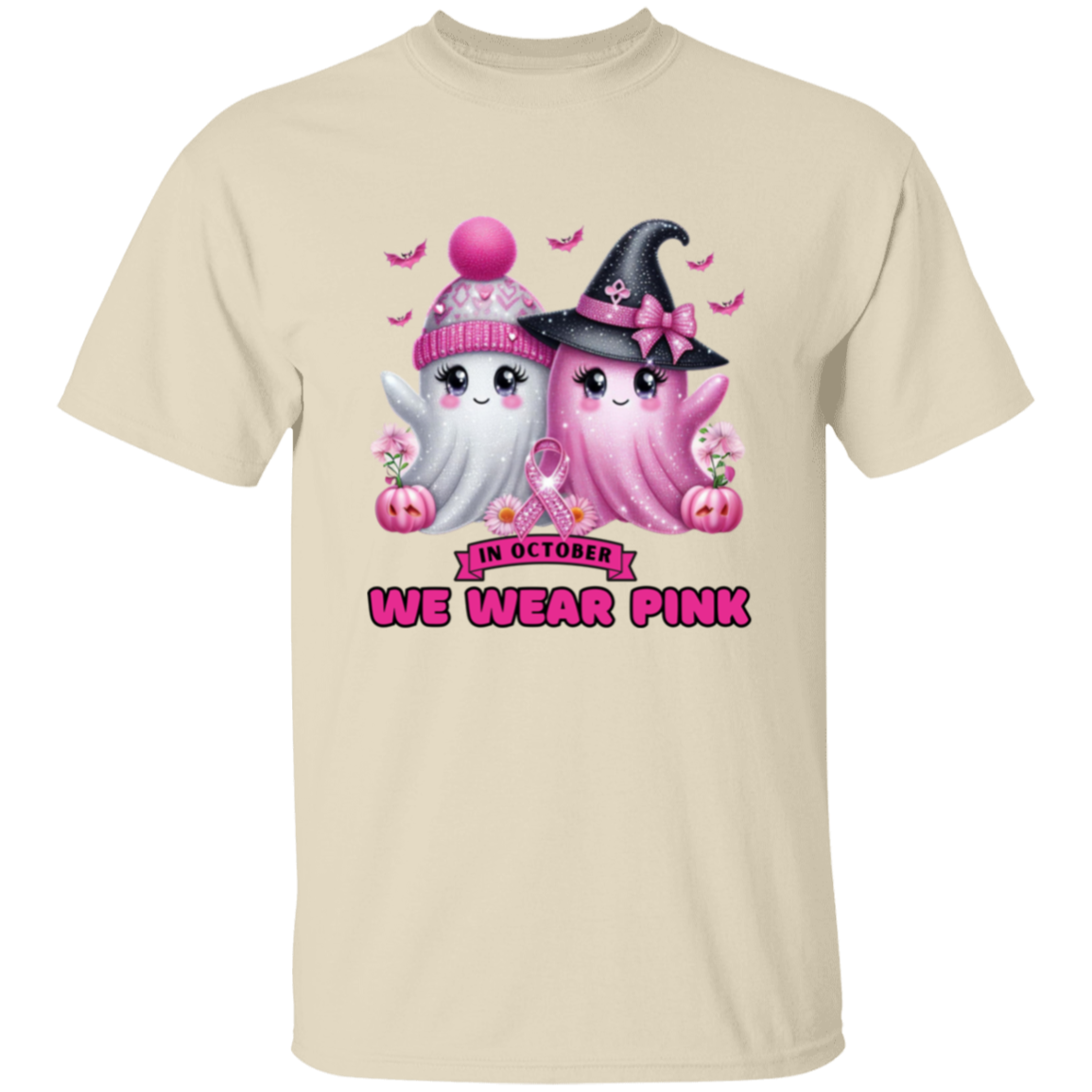 Pink and White Bling Breast Cancer Awareness Ghost T-Shirt