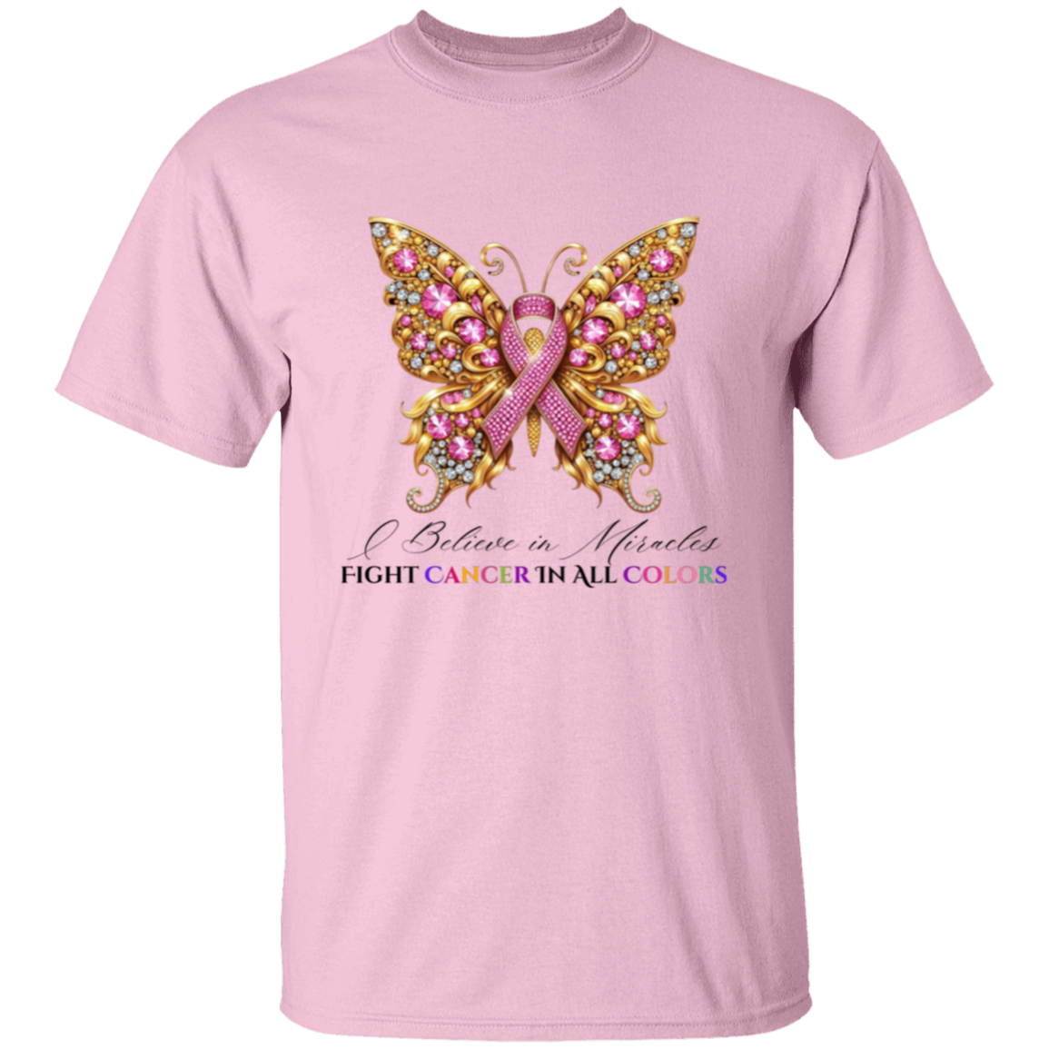 Gold Bling Breast Cancer Awareness Butterfly T-Shirt