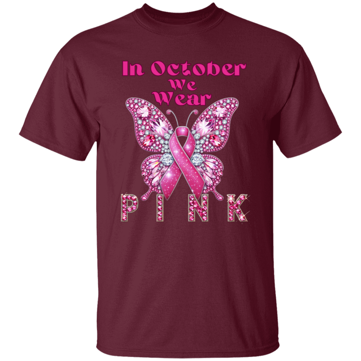 In October We Wear Pink Bling Butterfly T-Shirt