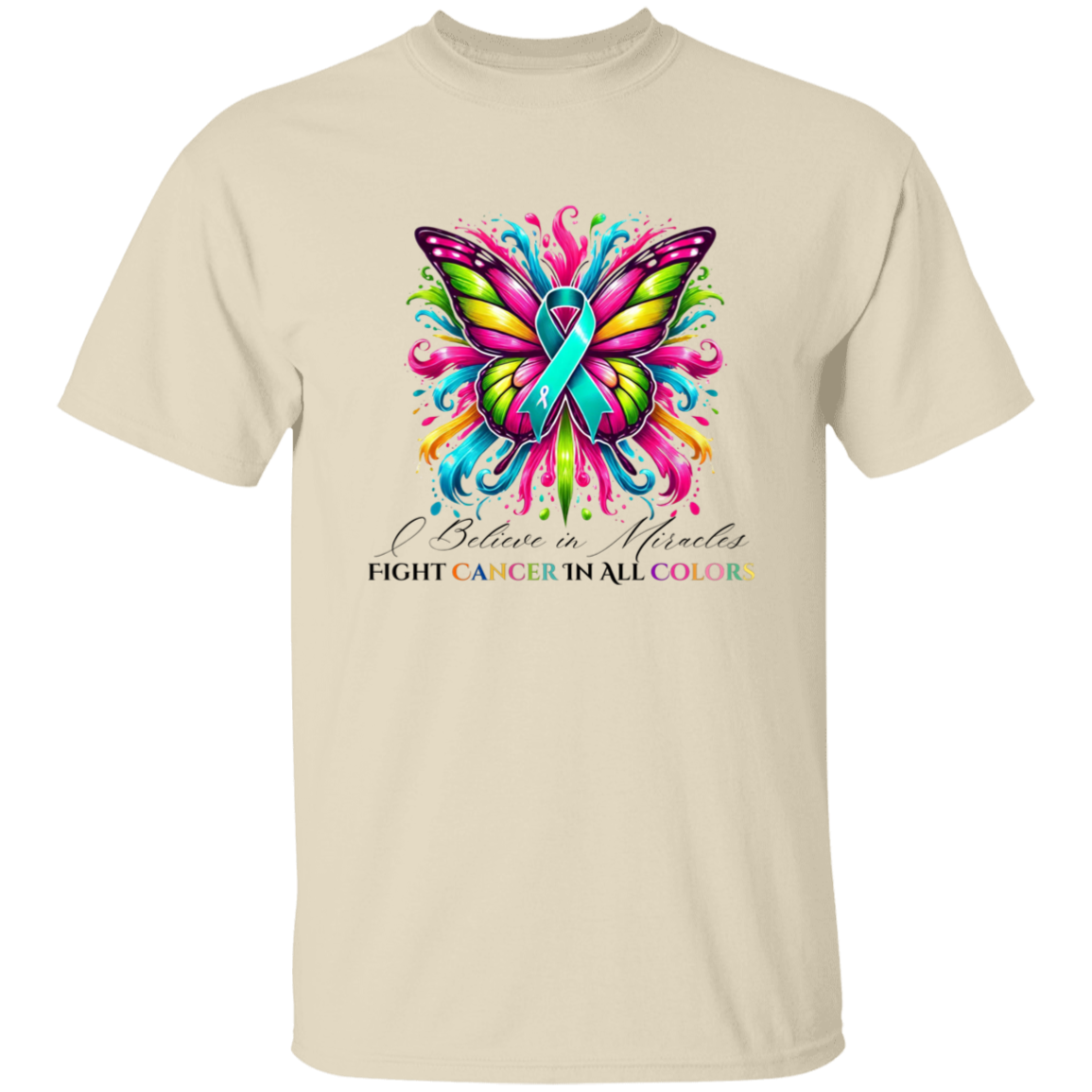 Teal Ovarian Cancer Colorful Butterfly T-Shirt