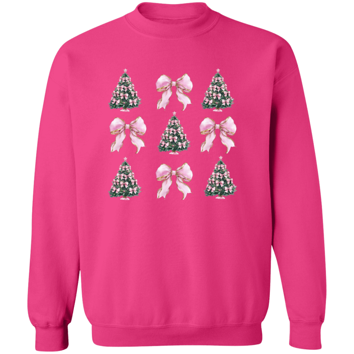 Pink Bow Christmas Tree Crewneck Pullover Sweatshirt