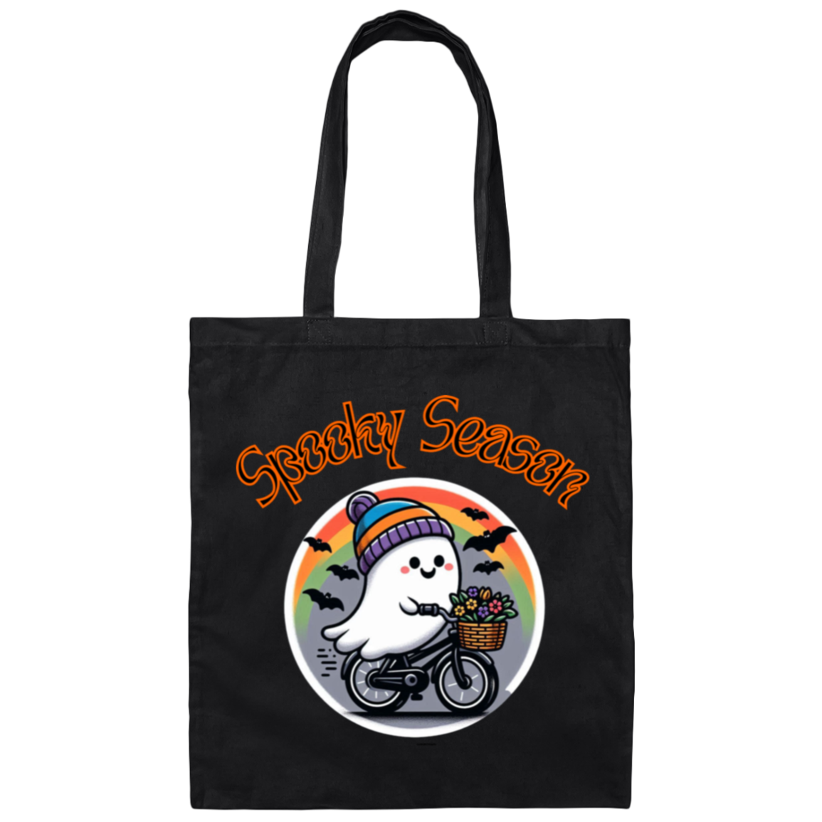 Spooky Ghost Bike Rider Canvas Tote Bag