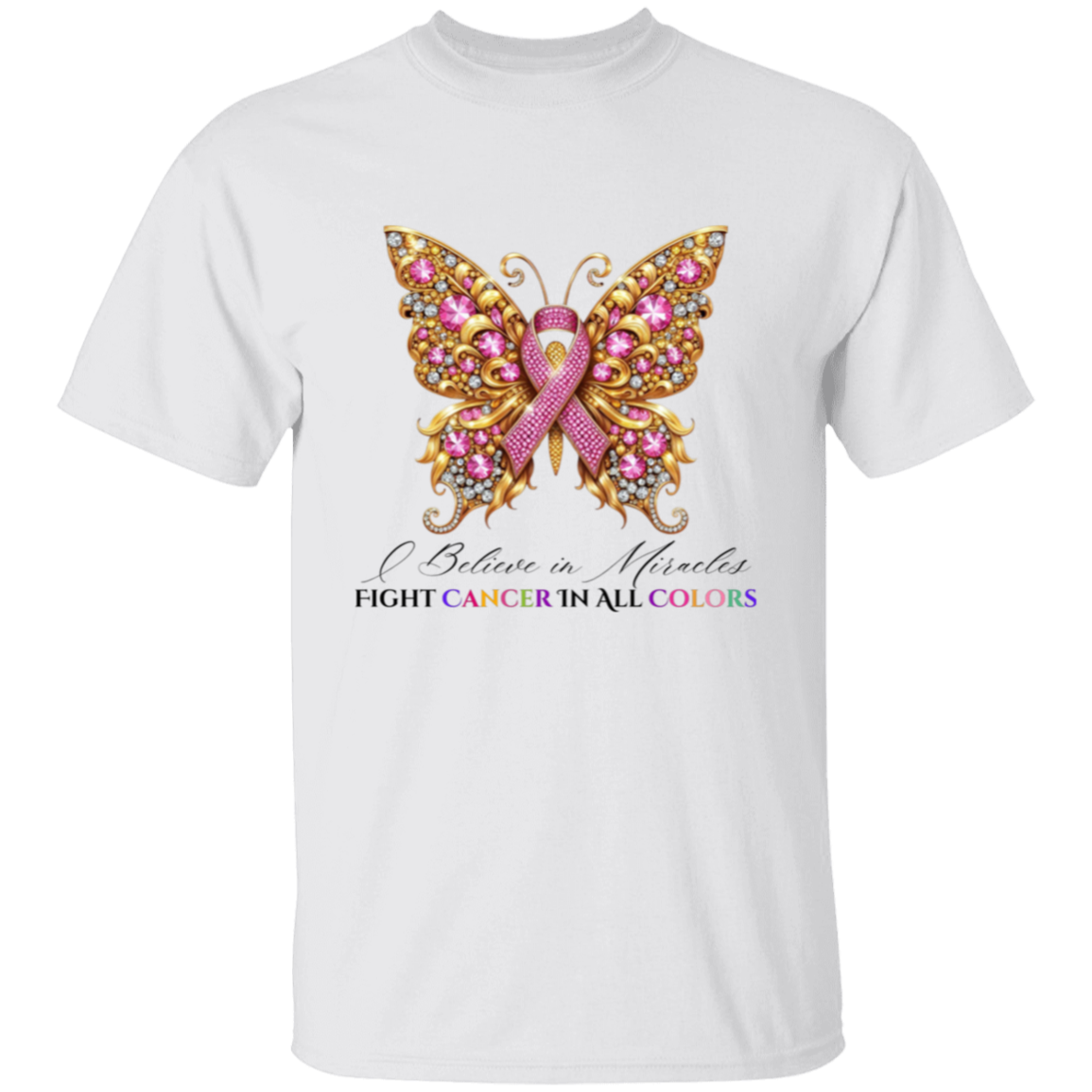 Gold Bling Breast Cancer Awareness Butterfly T-Shirt