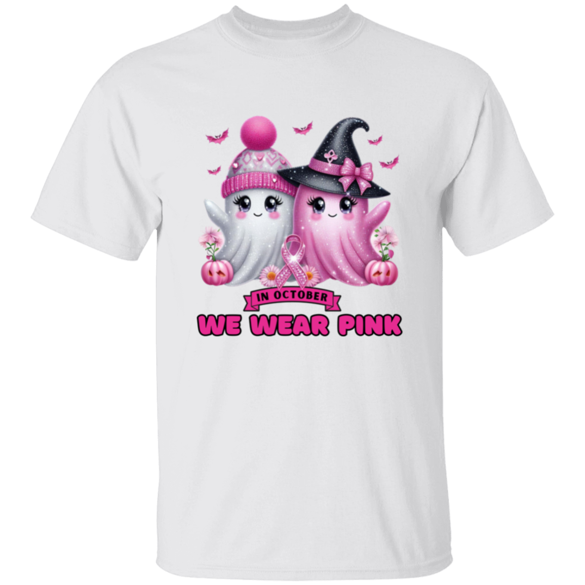 Pink and White Bling Breast Cancer Awareness Ghost T-Shirt