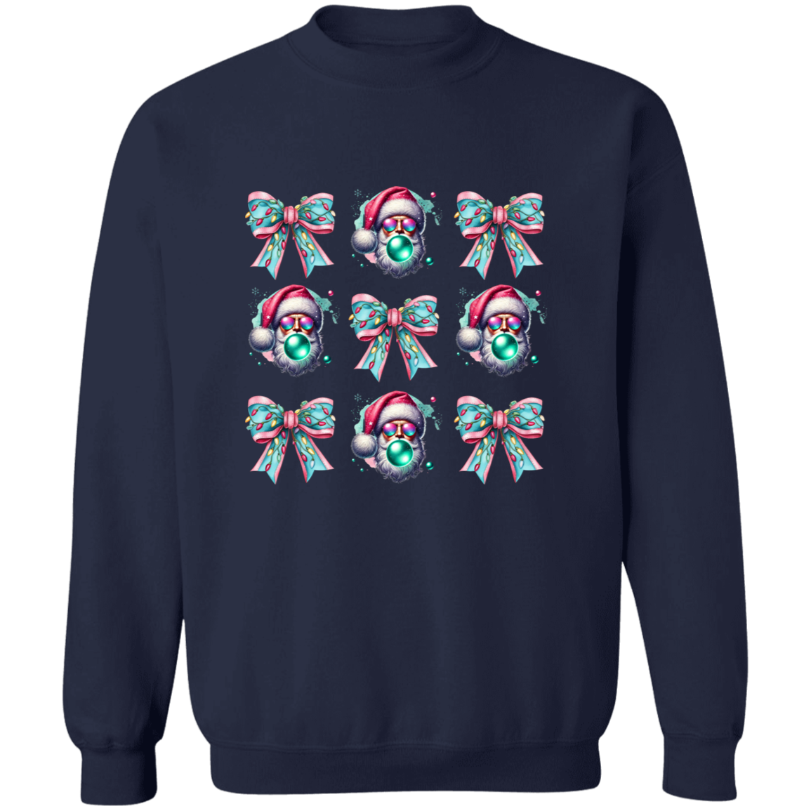 Bubbles and Bows Pink Santa Funny Christmas Crewneck Pullover Sweatshirt