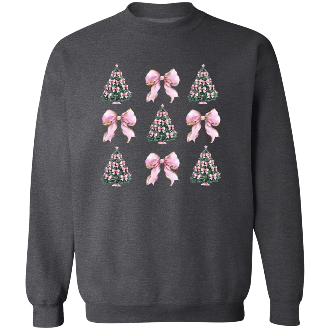 Pink Bow Christmas Tree Crewneck Pullover Sweatshirt