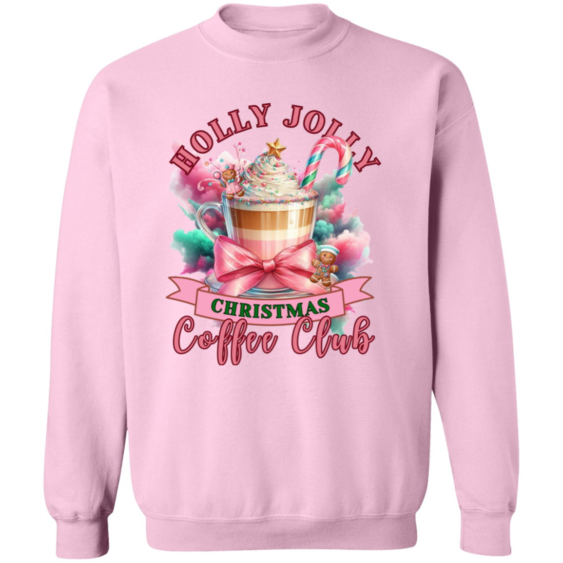 Pink Holly Jolly Nurse Coffee Christmas Crewneck Pullover Sweatshirt