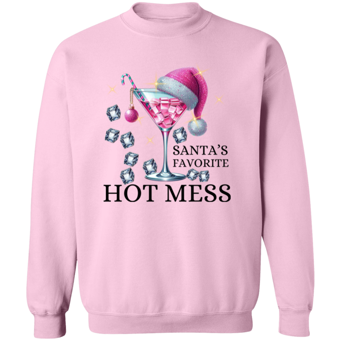 Pink Christmas Cocktail Crewneck Pullover Sweatshirt