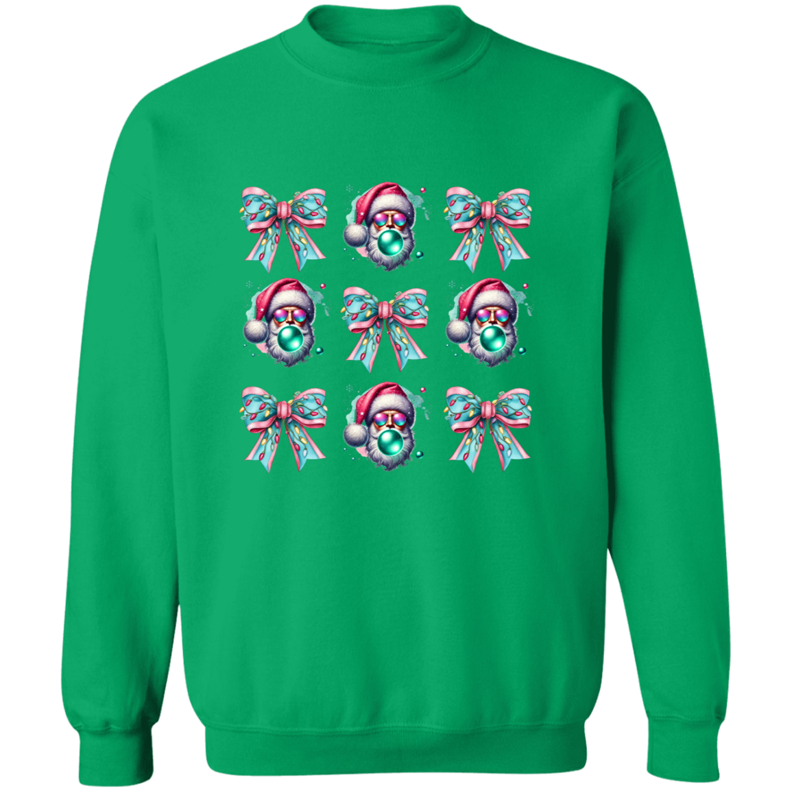 Bubbles and Bows Pink Santa Funny Christmas Crewneck Pullover Sweatshirt