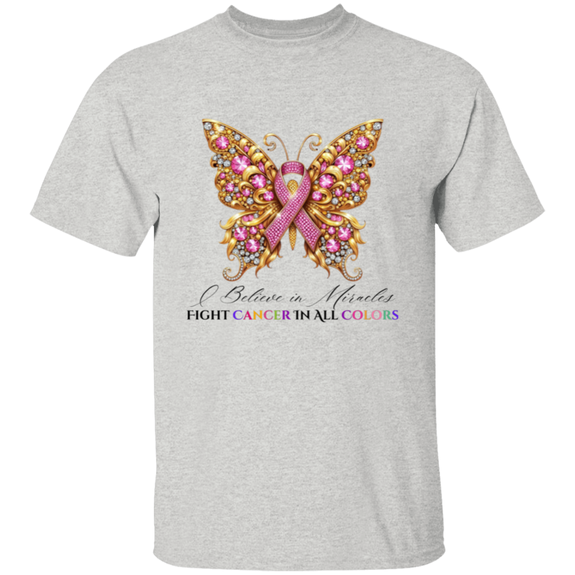 Gold Bling Breast Cancer Awareness Butterfly T-Shirt