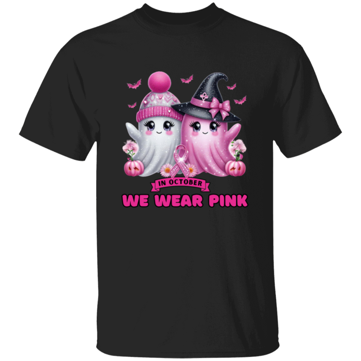 Pink and White Bling Breast Cancer Awareness Ghost T-Shirt