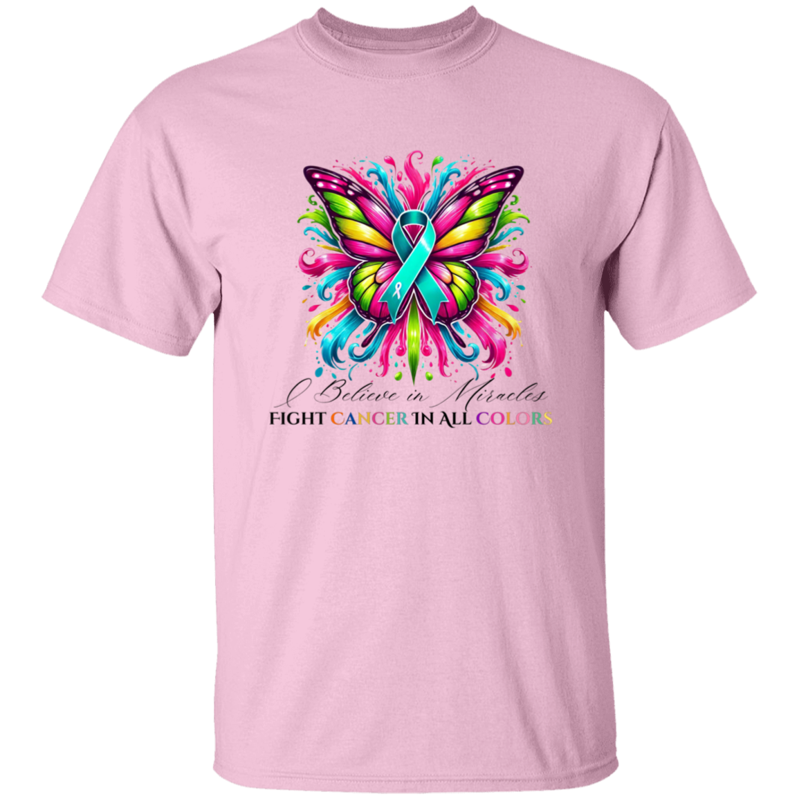 Teal Ovarian Cancer Colorful Butterfly T-Shirt