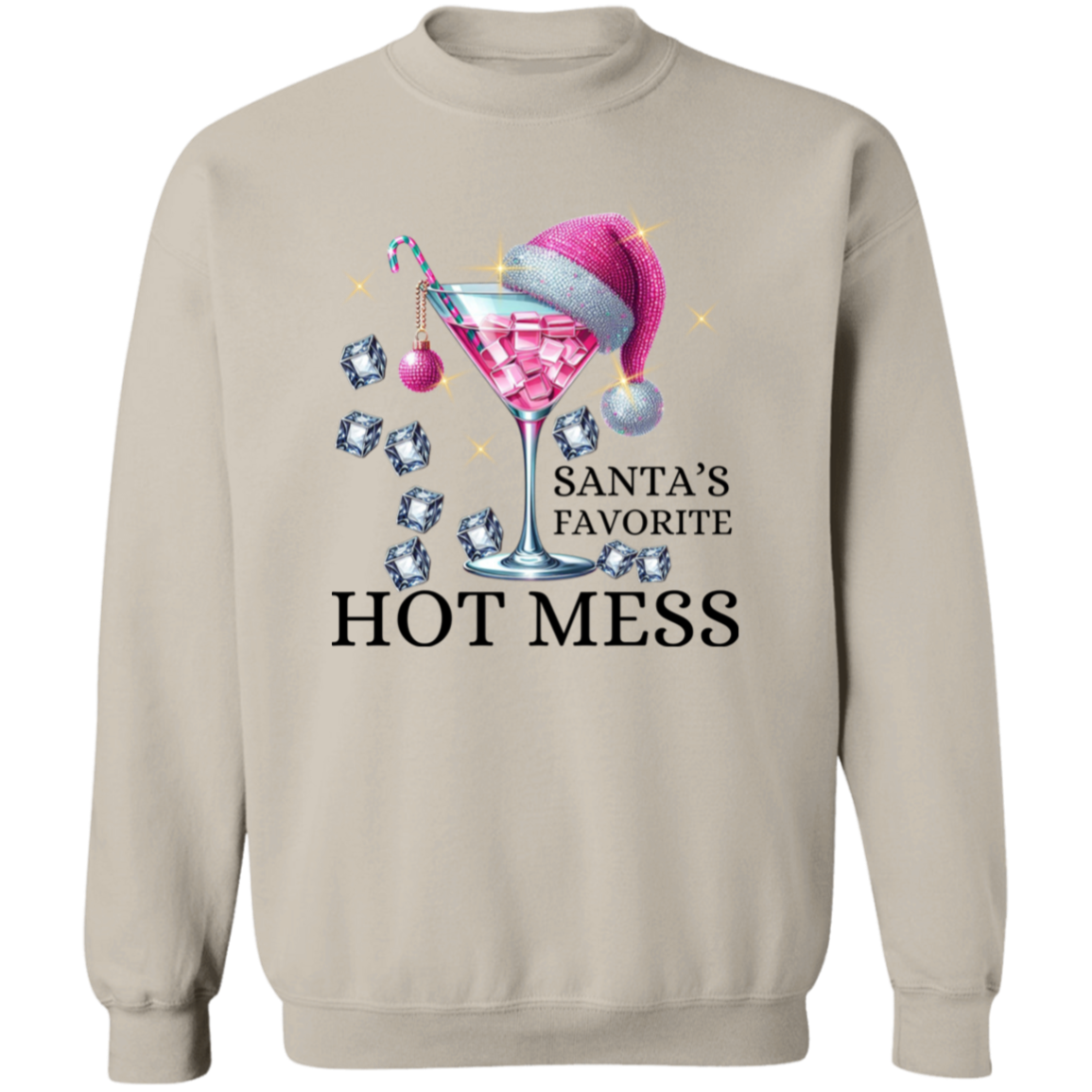 Pink Christmas Cocktail Crewneck Pullover Sweatshirt