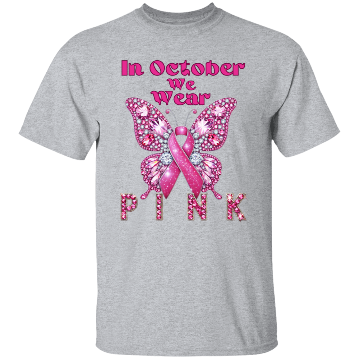 In October We Wear Pink Bling Butterfly T-Shirt