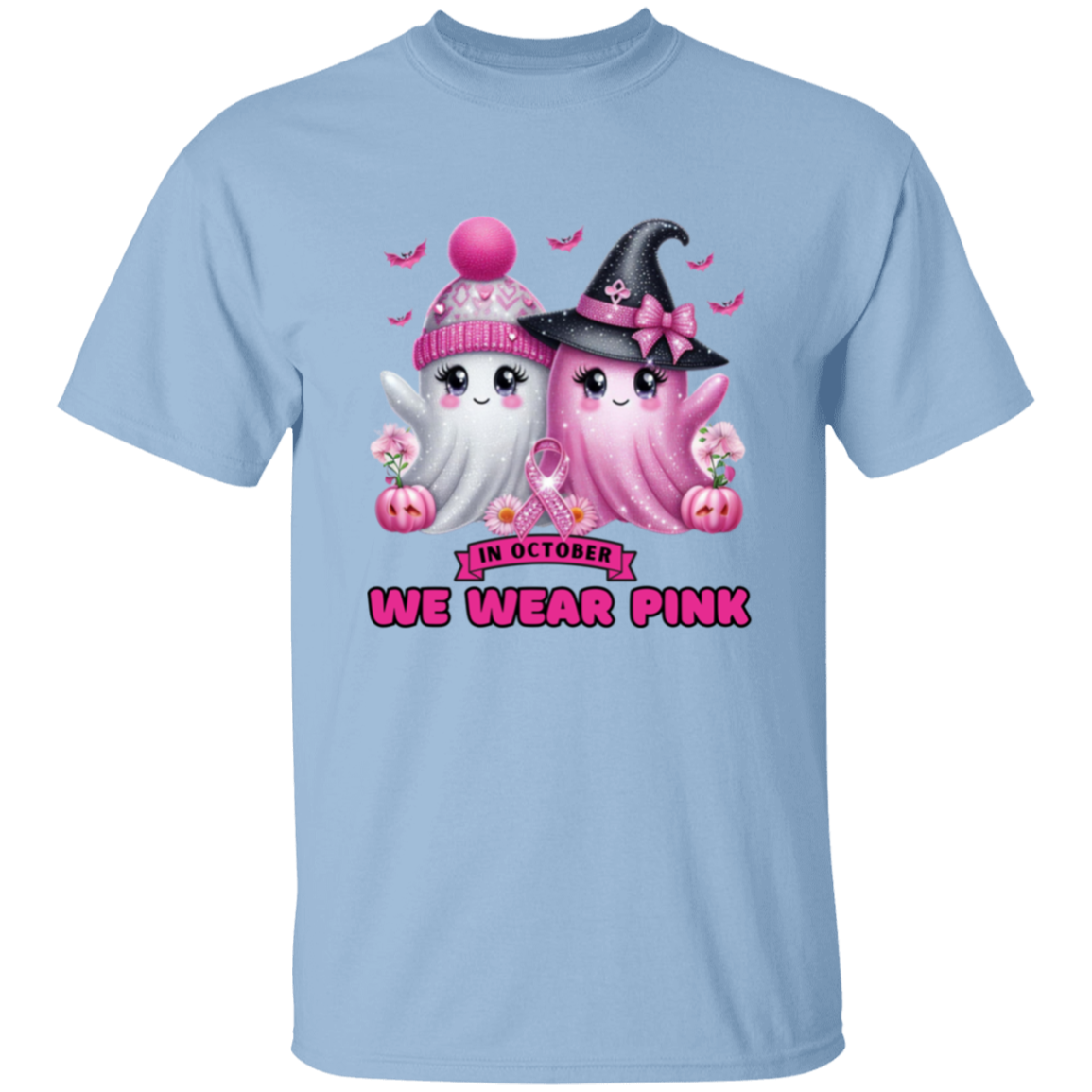 Pink and White Bling Breast Cancer Awareness Ghost T-Shirt