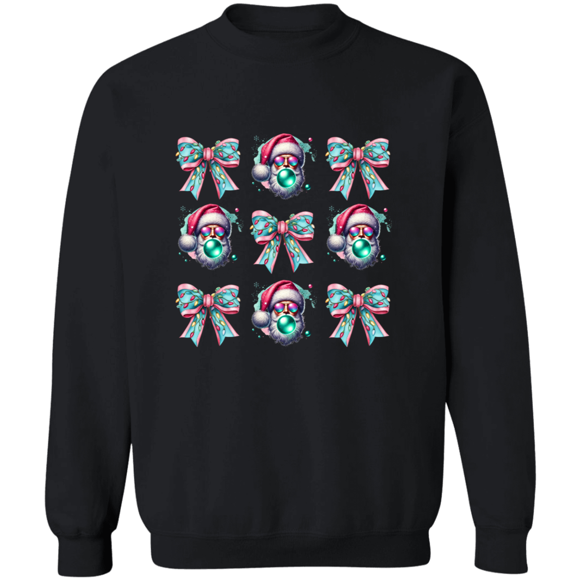 Bubbles and Bows Pink Santa Funny Christmas Crewneck Pullover Sweatshirt