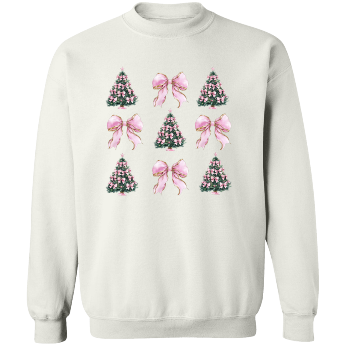 Pink Bow Christmas Tree Crewneck Pullover Sweatshirt