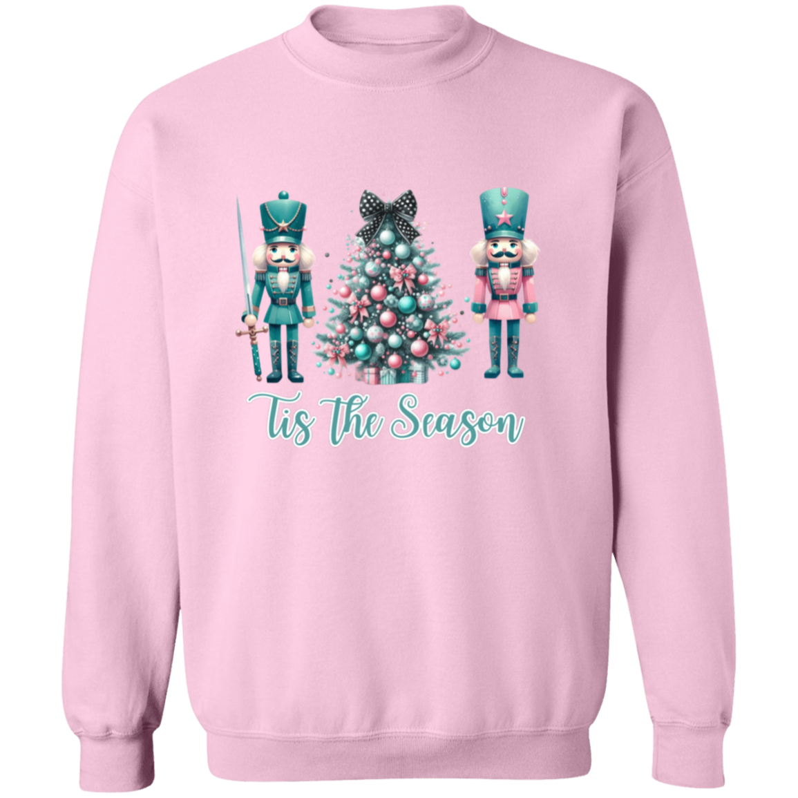 Christmas Pink and Teal Nutcracker Inspired Crewneck Pullover Sweatshirt