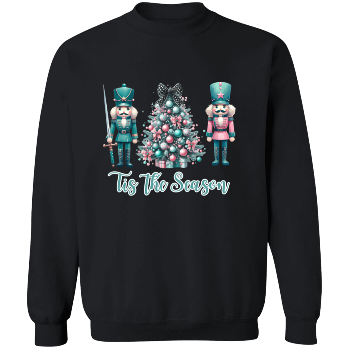 Christmas Pink and Teal Nutcracker Inspired Crewneck Pullover Sweatshirt