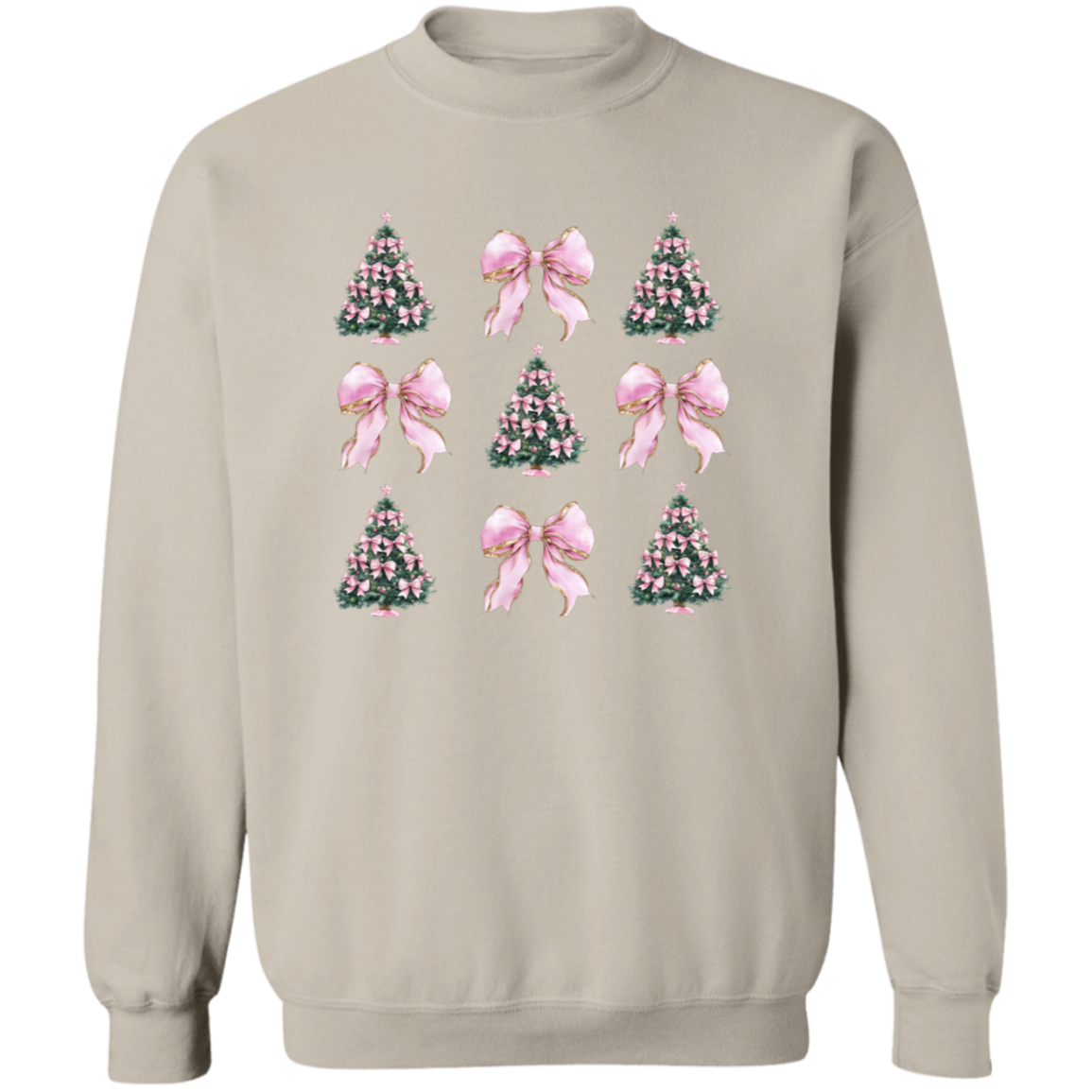 Pink Bow Christmas Tree Crewneck Pullover Sweatshirt