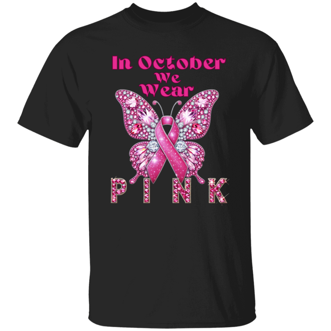 In October We Wear Pink Bling Butterfly T-Shirt