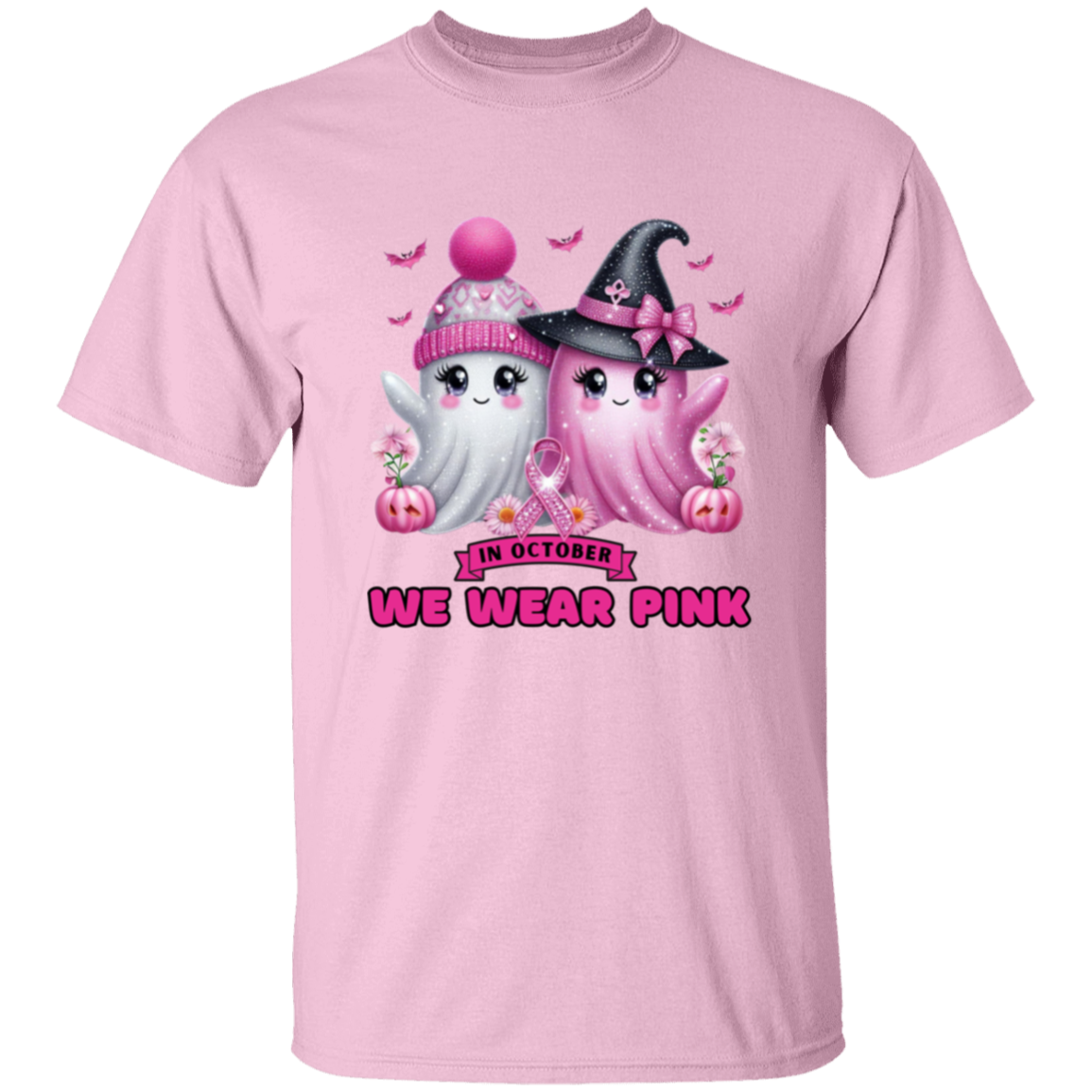 Pink and White Bling Breast Cancer Awareness Ghost T-Shirt