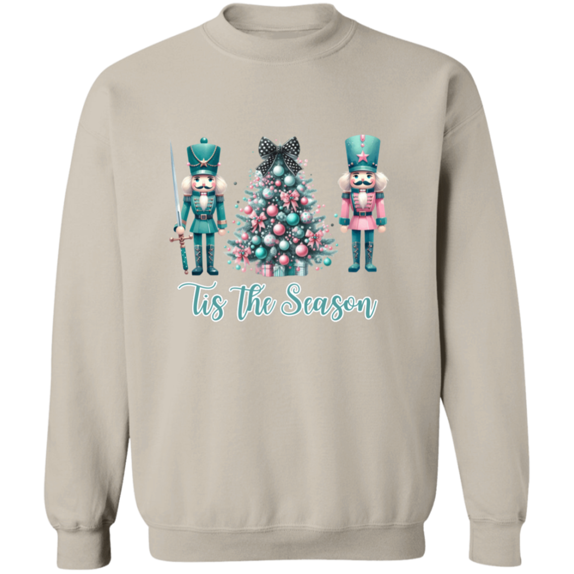 Christmas Pink and Teal Nutcracker Inspired Crewneck Pullover Sweatshirt