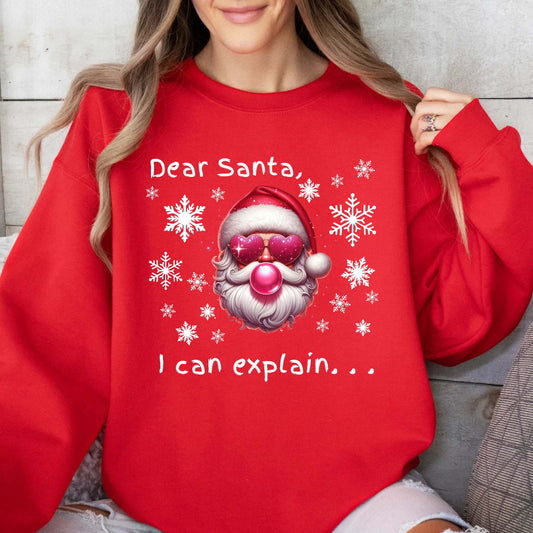 Dear Santa I Can Explain Funny Christmas Crewneck Pullover Sweatshirt