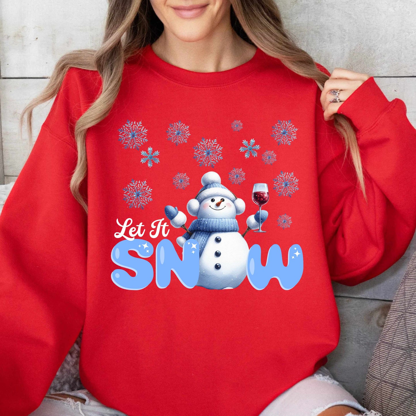 Let It Snow Snowman Christmas Crewneck Pullover Sweatshirt