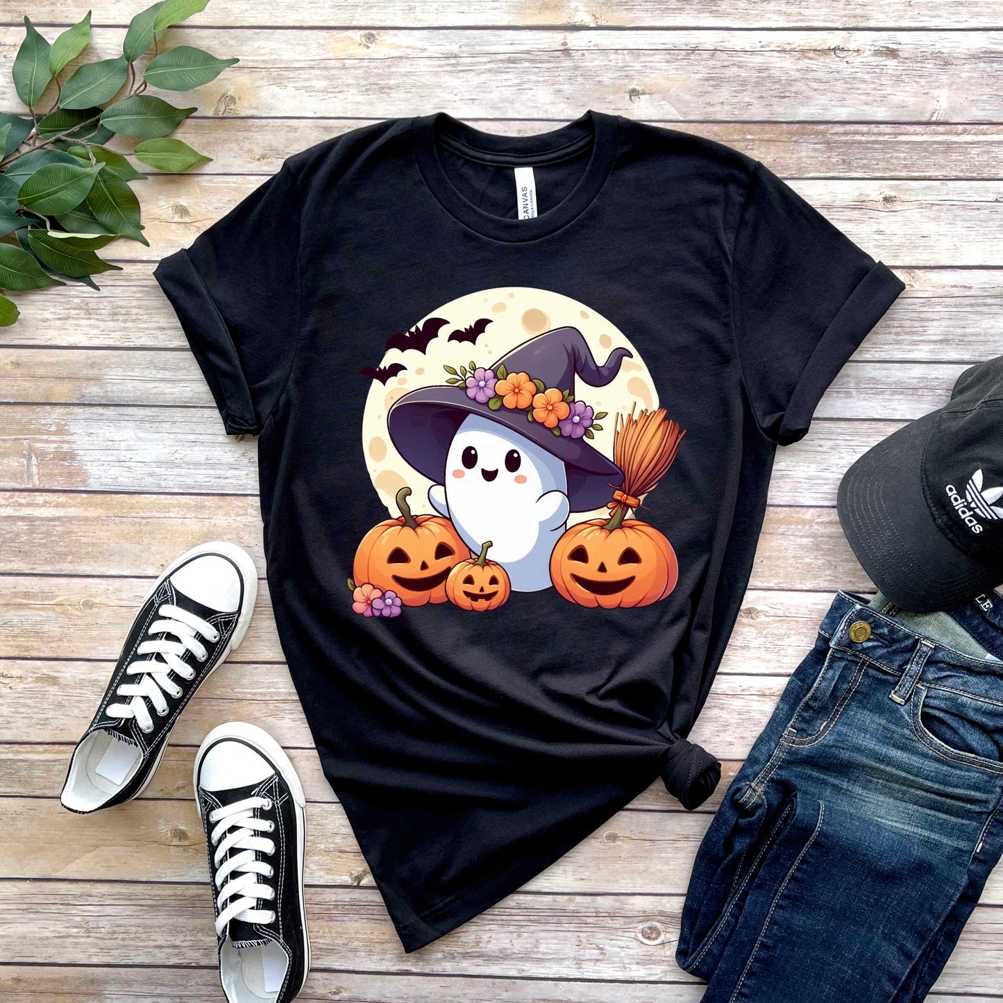 Cute Moon Ghost Pumpkin Halloween T-Shirt