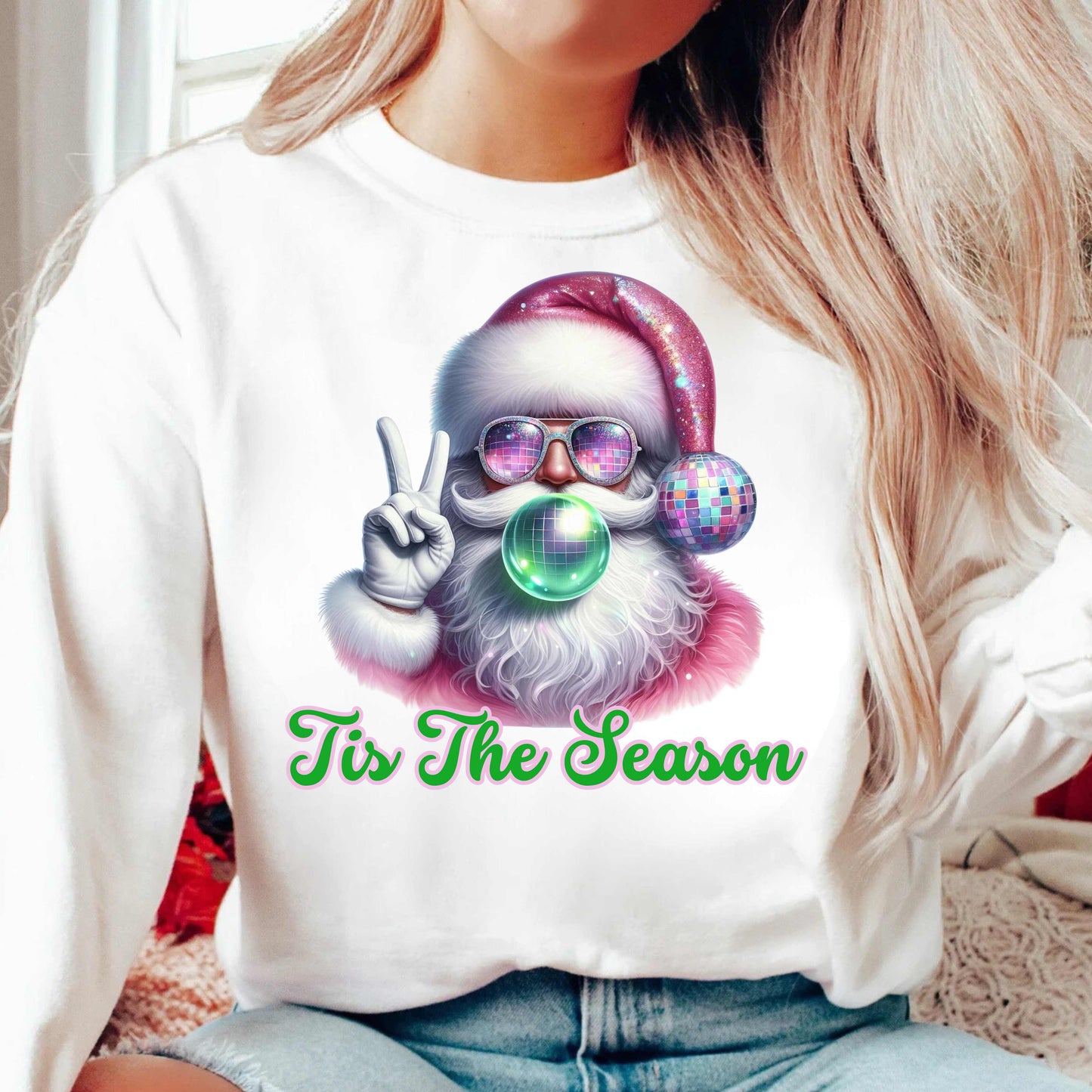 Disco Bougie Bubble Santa Crewneck Pullover Sweatshirt
