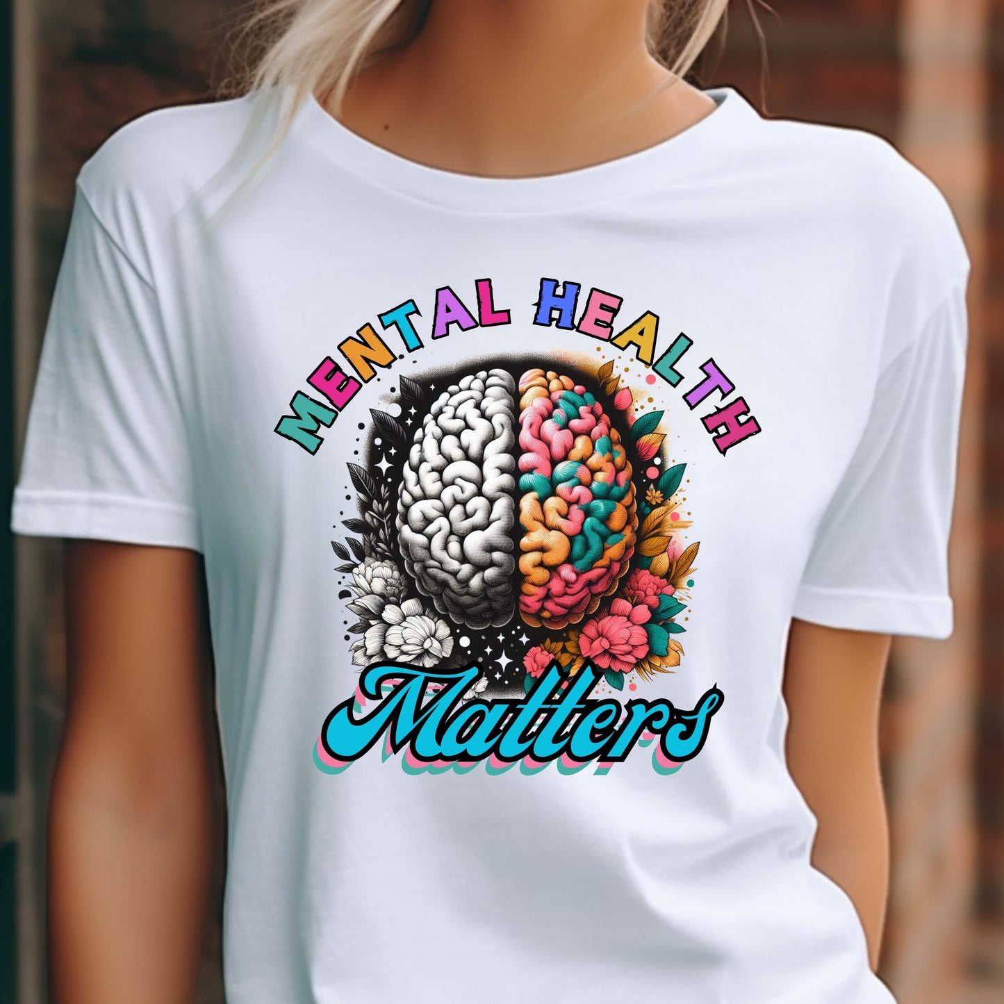 Mental Health Matters Colorful Flowers T-Shirt