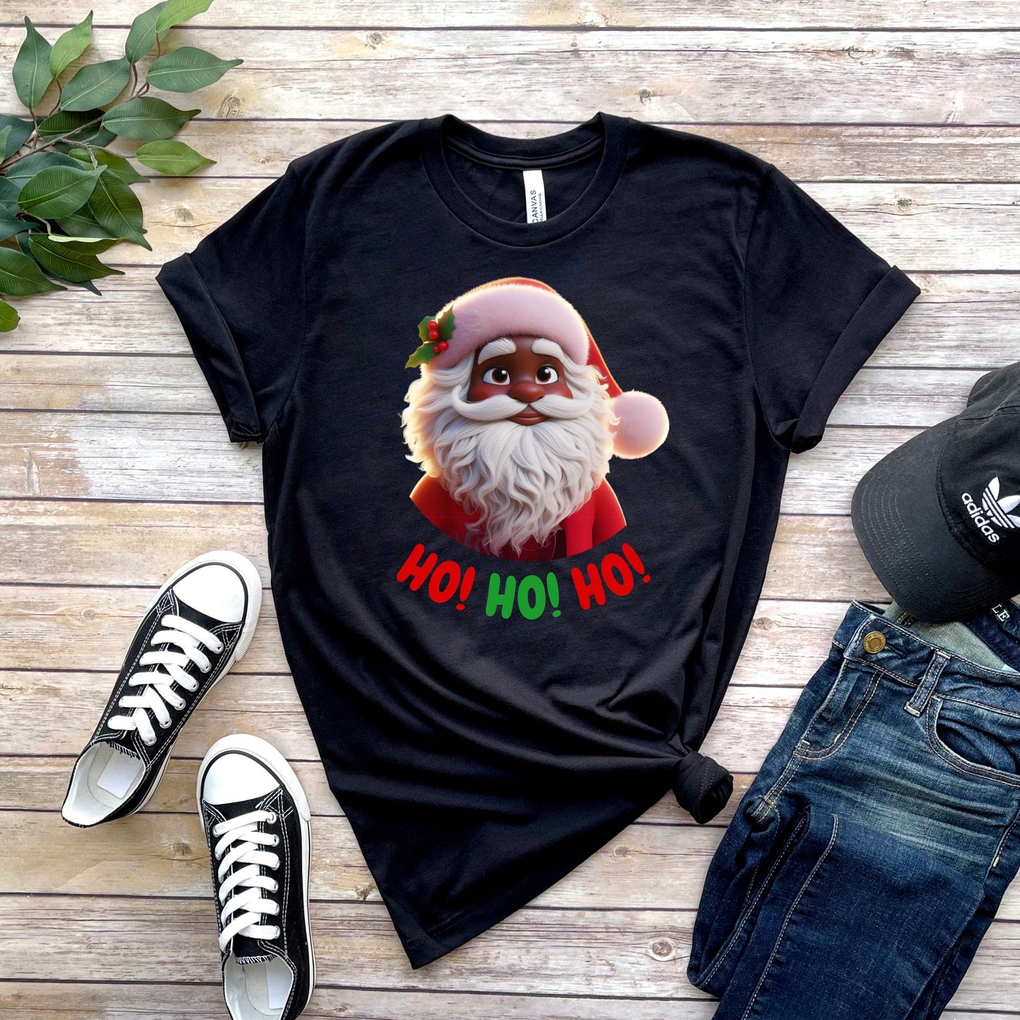 Black Santa Ho, Ho, Ho Christmas T-Shirt