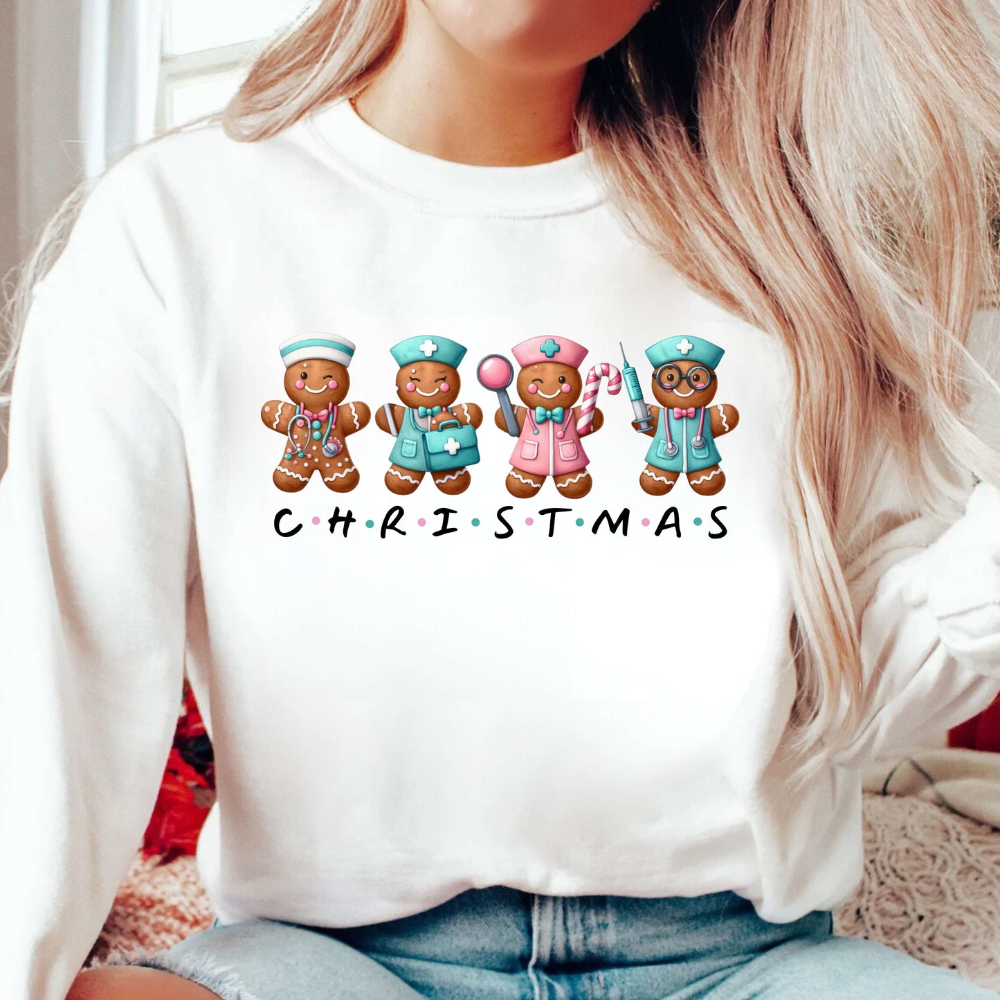 Nurse Gingerbread Christmas Crewneck Pullover Sweatshirt