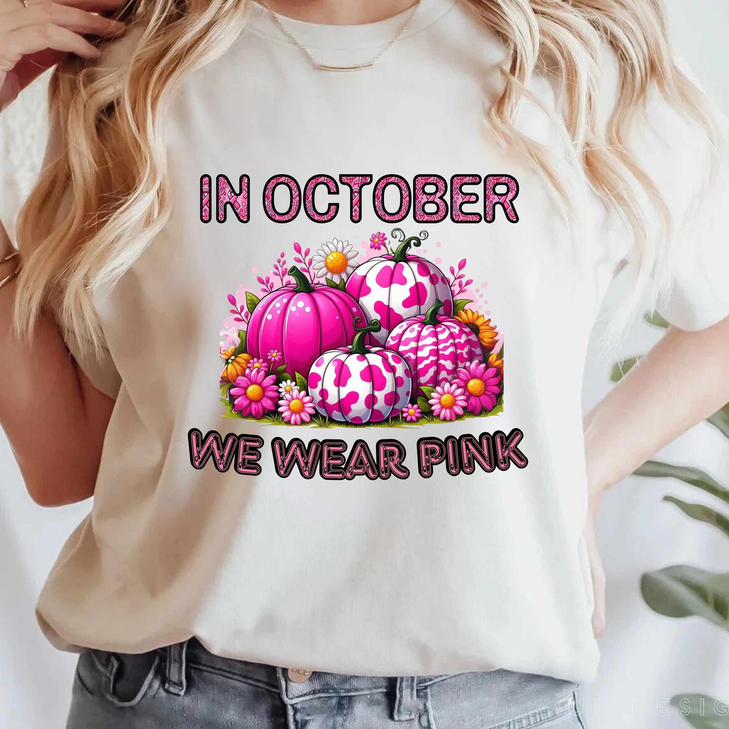 In October We Wear Pink Women's Pumpkin T-Shirt