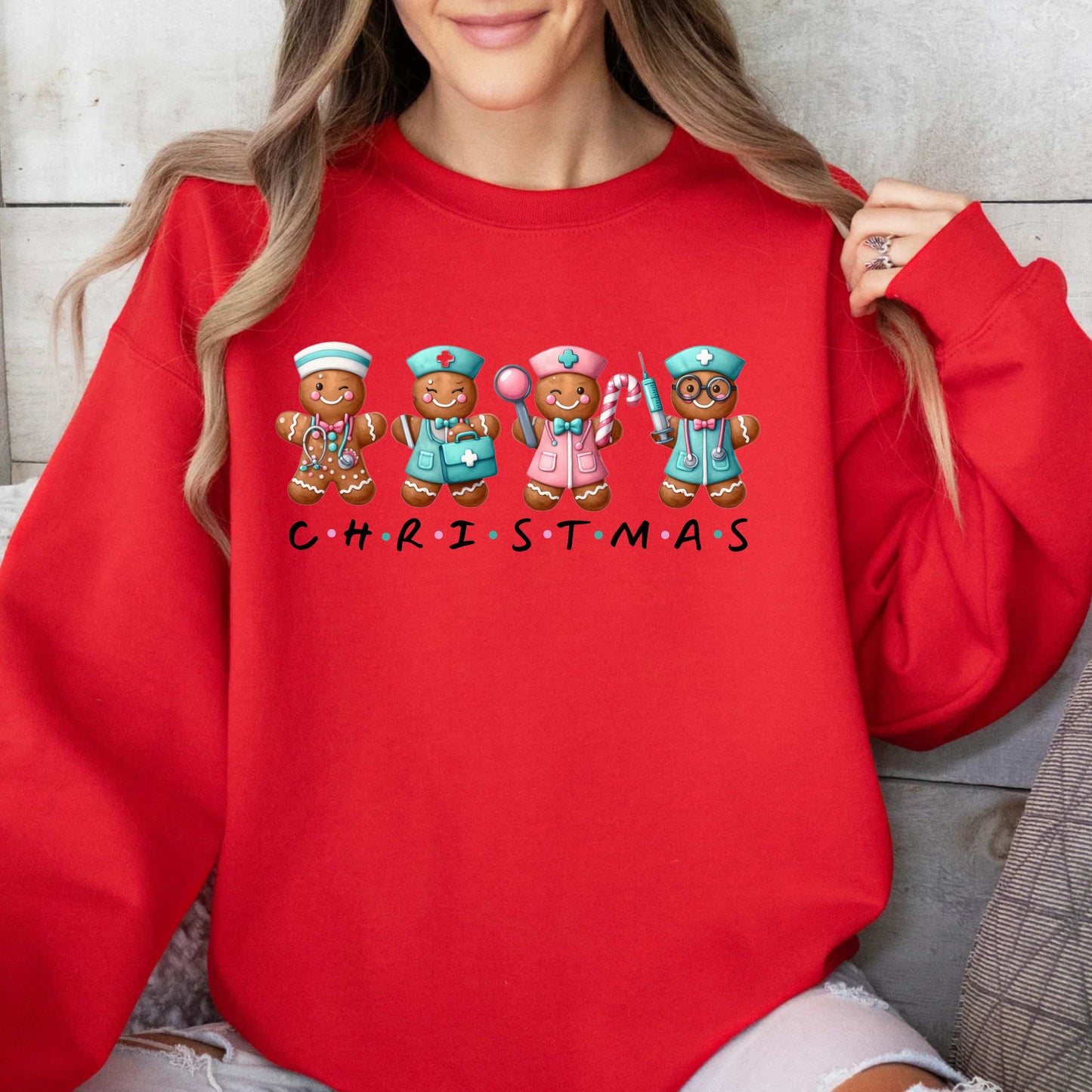 Nurse Gingerbread Christmas Crewneck Pullover Sweatshirt