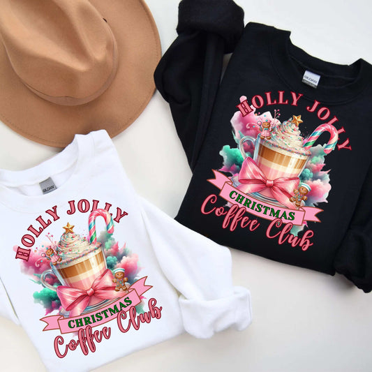 Pink Holly Jolly Nurse Coffee Christmas Crewneck Pullover Sweatshirt