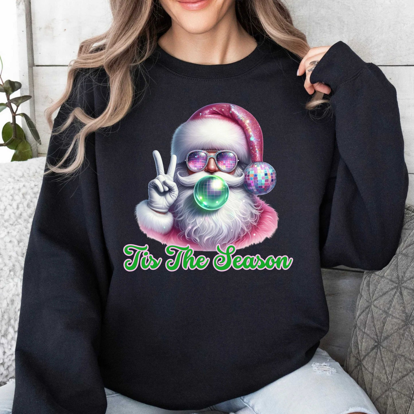 Disco Bougie Bubble Santa Crewneck Pullover Sweatshirt