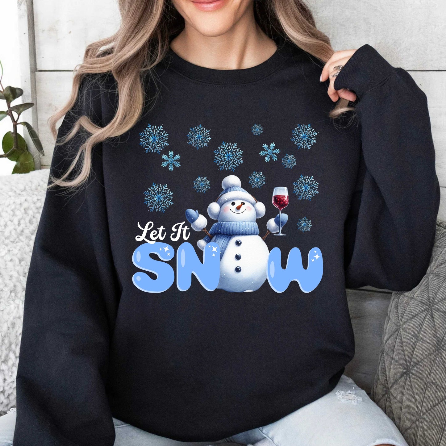 Let It Snow Snowman Christmas Crewneck Pullover Sweatshirt