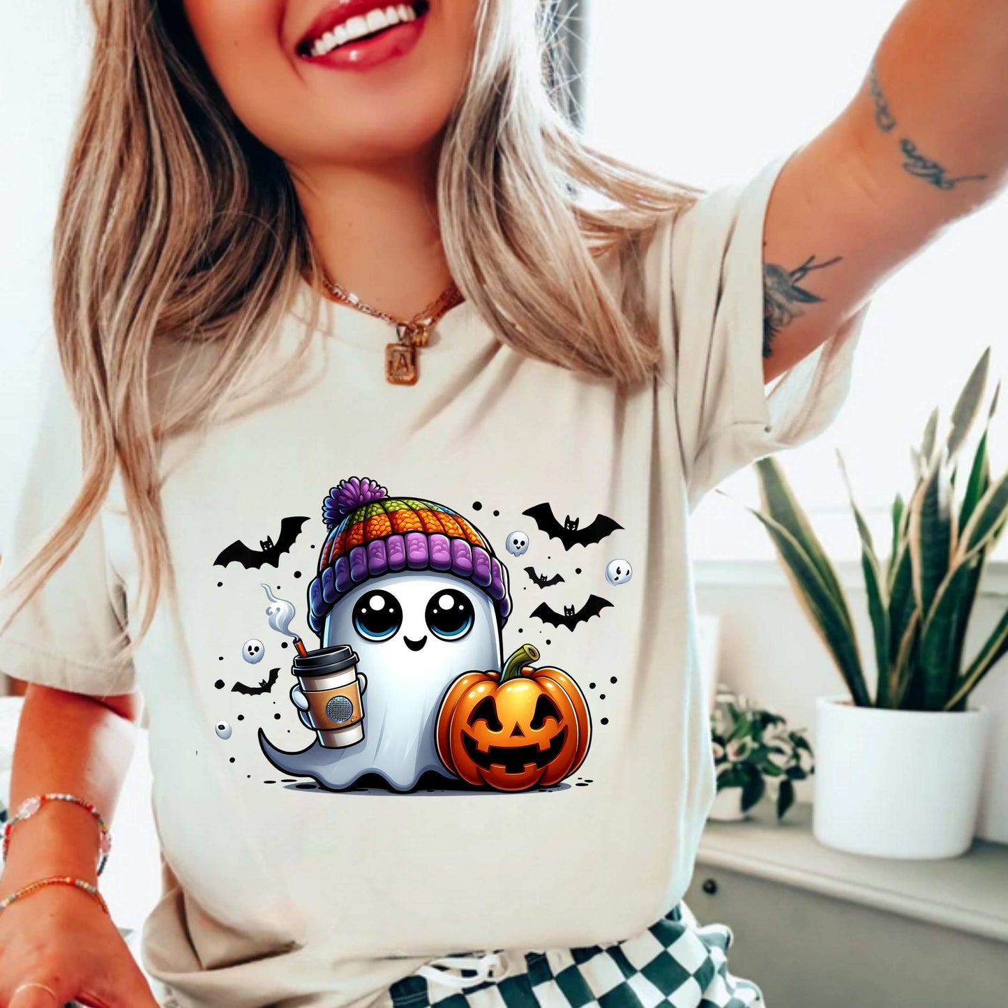 Cute Ghost Latte Halloween Pumpkin T-Shirt