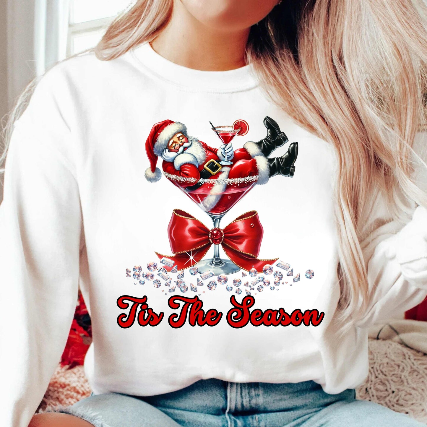 Martini Santa Christmas Crewneck Pullover Sweatshirt