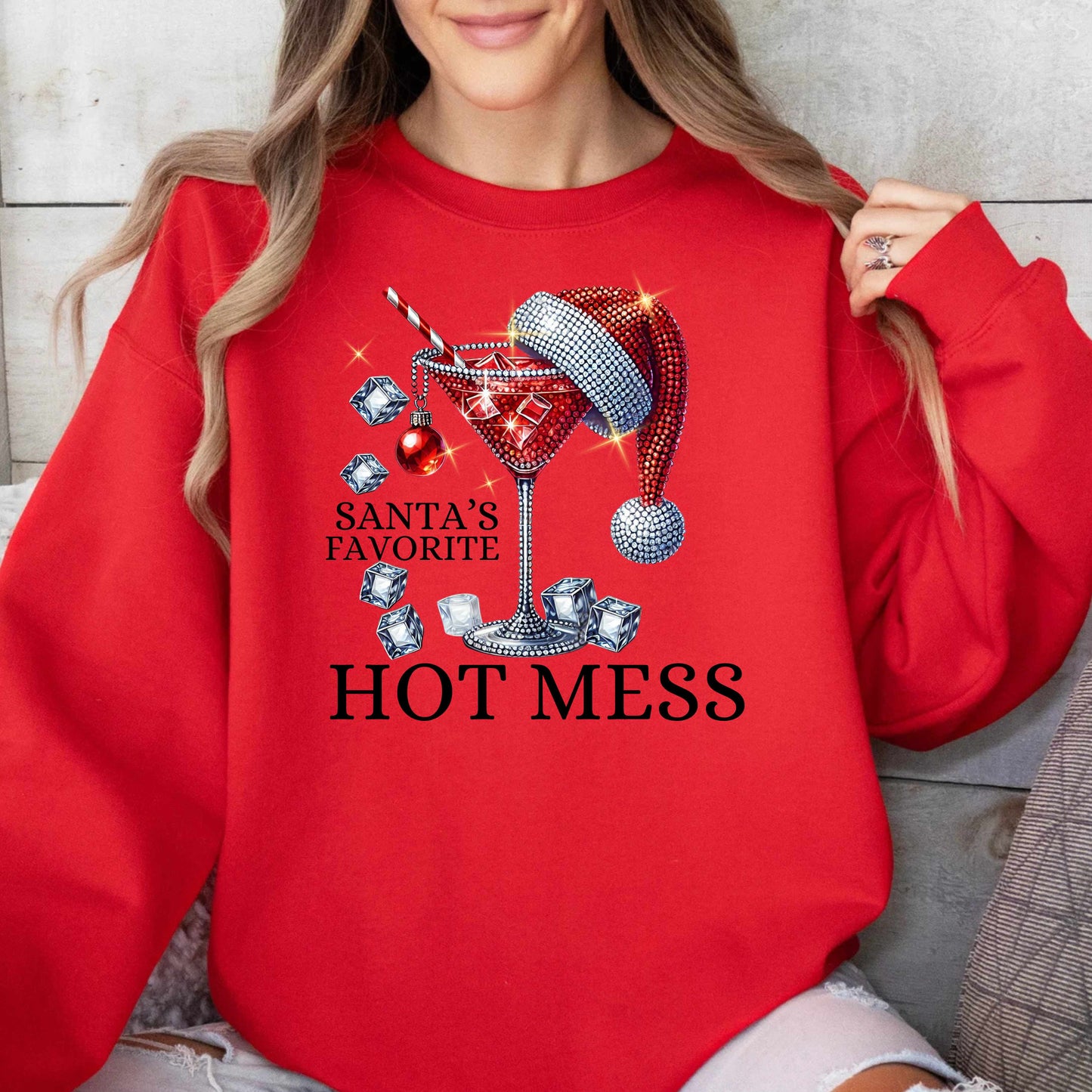 Santa's Hot Mess Funny Christmas Crewneck Pullover Sweatshirt