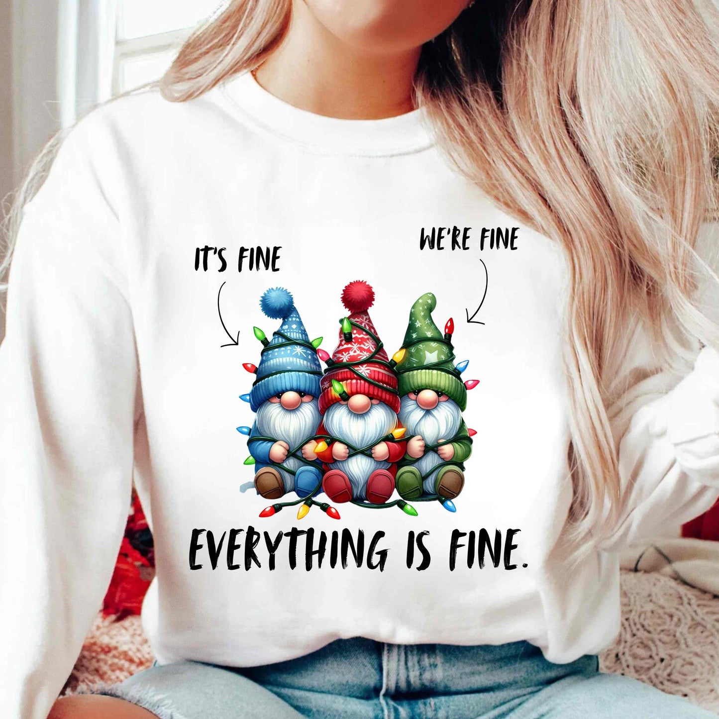 Gnomes Everything Is Fine Funny Christmas Crewneck Pullover Sweatshirt