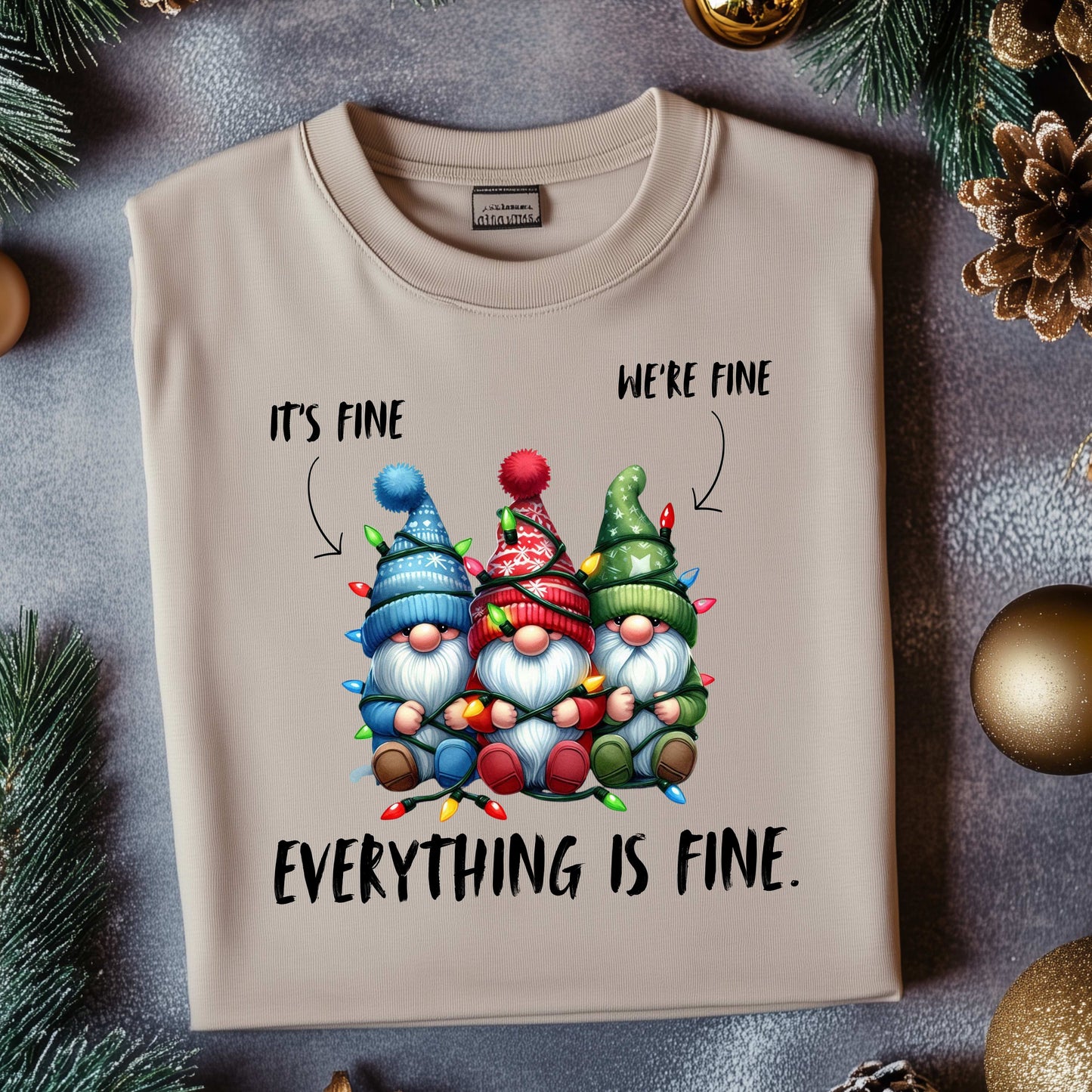 Gnomes Everything Is Fine Funny Christmas Crewneck Pullover Sweatshirt