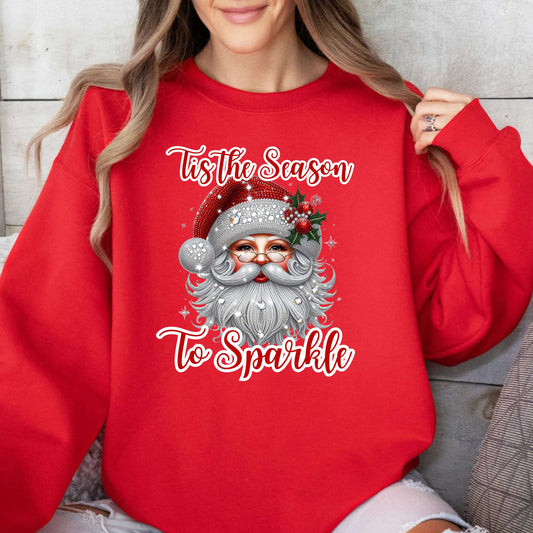 Sparkly Santa Christmas Crewneck Pullover Sweatshirt