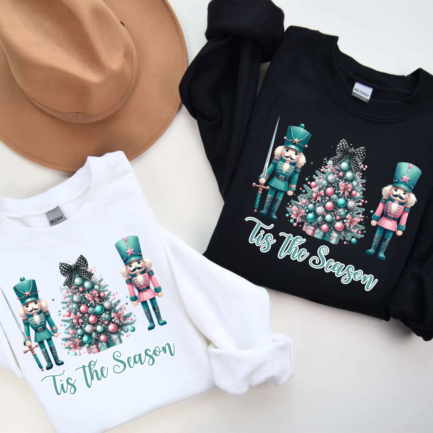 Christmas Pink and Teal Nutcracker Inspired Crewneck Pullover Sweatshirt