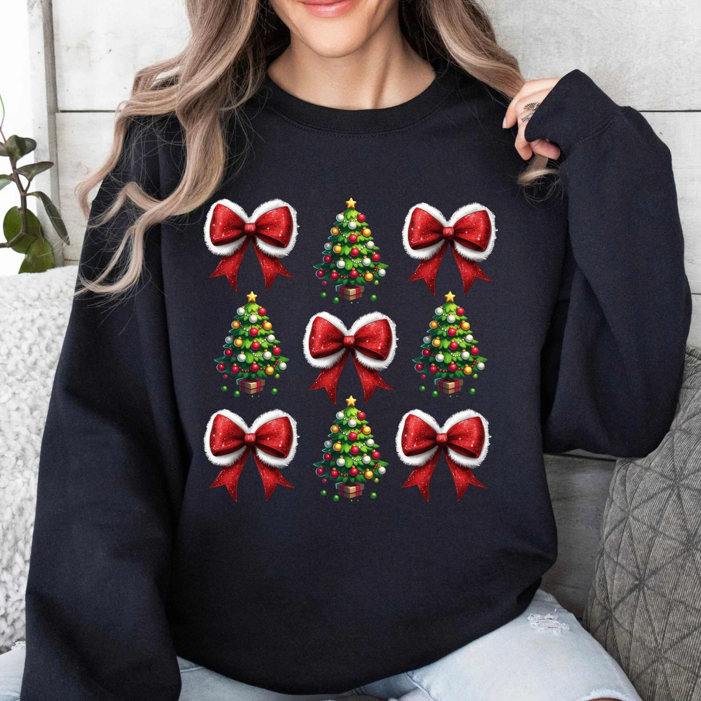 Christmas Tree Bow Pullover Sweatshirt