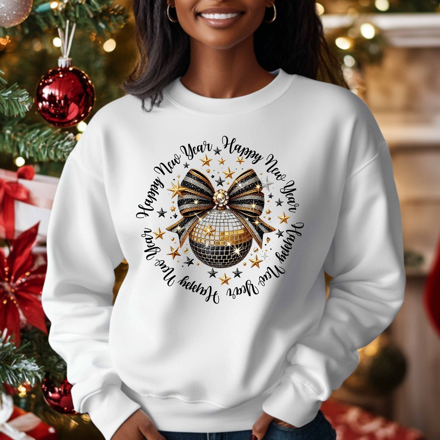 Black and Gold Happy New Year Pullover Sweatshirt